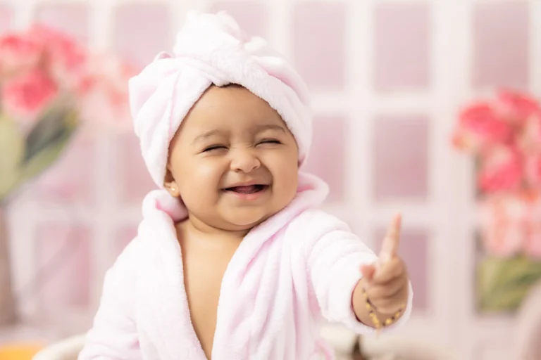 Baby's Post-Bath Giggle - Candid Photography in Ahmedabad